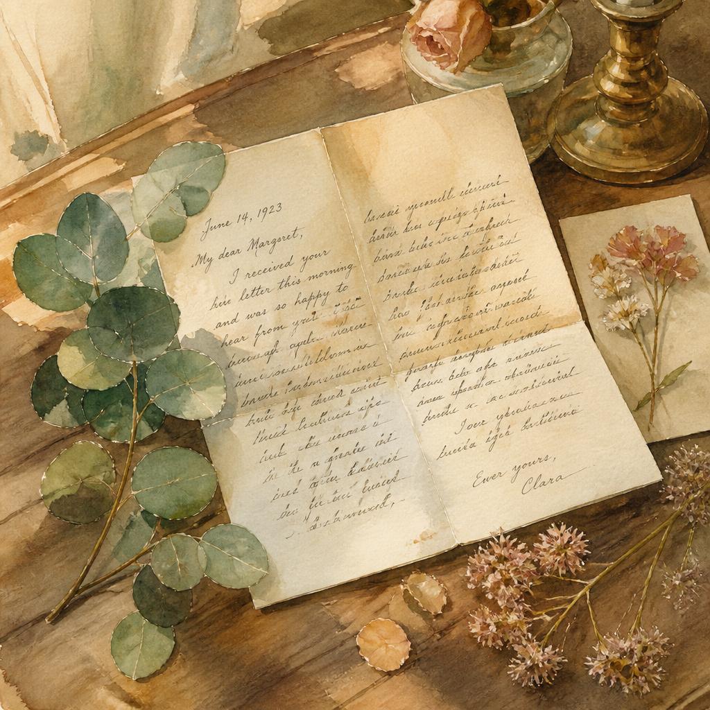 Watercolor of a handwritten letter with wildflowers